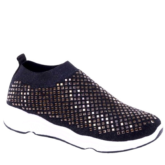 Italina Black Sparkling Knitted Sock Bubble Slip On Sneakers - Picture 2 of 6